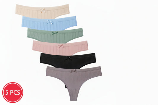 5 Pcs/Set Women Cotton Thongs Panties Sexy Low Waist G-String Ladies Brazilian Lingerie Girls Breathable Intimates Bikini